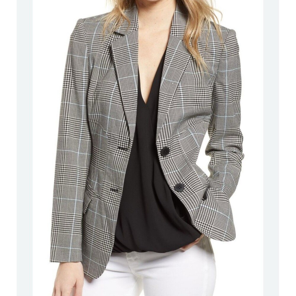 Chelsea 28‎ Chelsea28 NWT Black & Blue Herringbone Check Blazer Jacket Size L